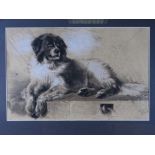 AFTER EDWIN LANDSEER Victorian heightened print - resting dog on a stone quay 'A Distinguished