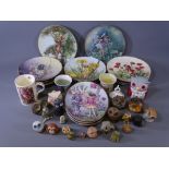 OWL ORNAMENTS, VARIOUS COMPOSITIONS, a quantity of fairy decorated wall plates ETC