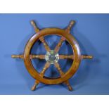 MODERN MAHOGANY SHIP'S WHEEL