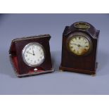 DUNTHORNE LIVERPOOL MAHOGANY CASED MANTEL CLOCK and a folding travel clock, the dial set with