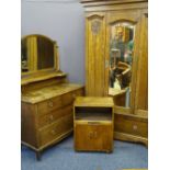 VINTAGE OAK THREE PIECE BEDROOM SUITE comprising single wardrobe with central mirrored door and