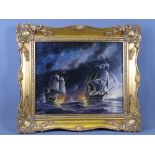 MITCHELL modern oil on canvas - HMS Indefatigable in a gilt washed frame, 24 x 29cms