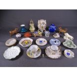 MIXED CHINA & POTTERY - a parcel of crested and other items, a pair of small pug dogs, sugar
