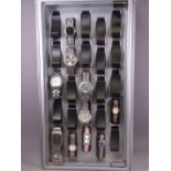 DISPLAY CASE OF 16 GENT'S & 7 LADY'S WRIST WATCHES