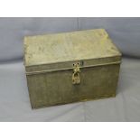 VINTAGE TIN TRUNK with iron carry handles, 37cms H, 61cms W, 38cms D