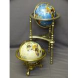 TWO MODERN MINERAL/GEM STONE GLOBES on brass effect stands (one AF)