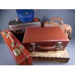 SAMSONITE, LITTLE USED LADY'S CASE (locked), a small leather bag and two Masonic cases ETC