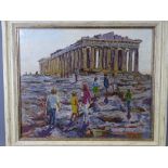 ROWENA WYN (JONES) oil on canvas - a scene of the Parthenon with figures and children walking up a