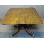 GEORGIAN MAHOGANY TILT TOP BREAKFAST TABLE, the rectangular top with reeded edging on a turned