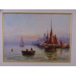 ENGLISH SCHOOL watercolour - shipping and boats in The Thames, indistinctly signed, 25.5 x 36cms