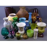 VARIOUS POTTERY & GLASSWARE VASES within two boxes