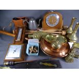 CLOCKS, BAROMETER, BRASSWARE ETC including a polished and cased aneroid wall barometer, a domed