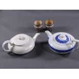 TWO TEAPOTS - circular squat shaped semi-glazed - one Ridgways plain, no decoration, and Wedgwood