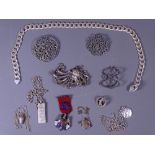 SILVER & WHITE METAL BROOCHES & NECKLACES ETC including a 'Just Andersen' stylized brooch, an