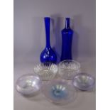 PETER TYSOE IRIDESCENT STUDIO GLASSWARE, three items to include 22cms and 19cms diameter bowls, a