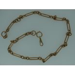 VICTORIAN TYPE 9CT GOLD LONG-LINK ALBERT CHAIN, 45cms L, 29grms