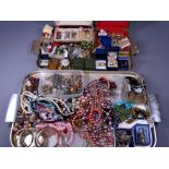 VICTORIAN & LATER COSTUME JEWELLERY on two trays