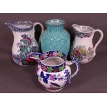 PAIR OF STAFFORDSHIRE POTTERY BALMORAL GRADUATED JUGS, a Beswick pottery Turquoise Cathay vase No