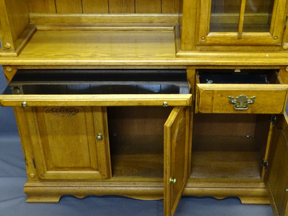 CONTINENTAL OAK EFFECT SIDEBOARD with display cabinet top, 203cms H, 131cms W, 43.5cms D - Image 2 of 2
