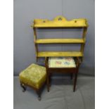 SMALL FURNITURE PARCEL - three items to include an oak open wall rack, a tapestry topped footstool