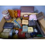 VINTAGE TINS, boxes and containers, a good interesting mixed collection