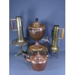 BRASS & COPPERWARE - a parcel to include copper tea urn, kettle, pair of vases and three kettle