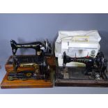 FOUR VINTAGE & OTHER SEWING MACHINES including two Singer cased examples, a Vickers with no case