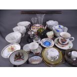 MIXED CHINA - a blue and floral Staffordshire teapot, three white pottery jelly moulds and other