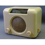 BUSH VINTAGE CREAM BAKELITE RADIO, 23cms H, DAC90A, CIRCA 1949