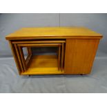 McINTOSH TEAK COMBINATION TABLE/CABINET, 55cms H, 87.5cms W, 48.5cms D (closed)