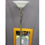 A MODERN BRASS EFFECT UPLIGHTER STANDARD LAMP with two modern mirrors