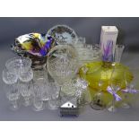 TWO ART GLASS BOWLS, an assortment of other glassware and a Caithness boxed vase