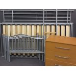 ULTRA MODERN GREY METAL STANDARD SIZE BUNK BED, 195cms L approximately and a modern light wood three