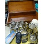 VINTAGE MAHOGANY LIDDED BOX with a quantity of collectables including a boxed Rolls razor, a