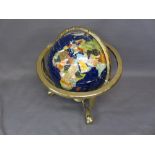 MODERN MINERAL/GEM STONE BLUE GLOBE on brass effect stands