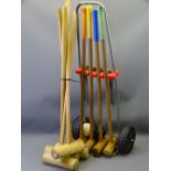 CROQUET SET ON WHEELED TROLLEY with additional mallets