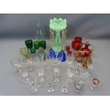 ANTIQUE & LATER GLASSWARE including a selection of early drinking glasses, some having knopped stems