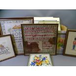 NEEDLEWORK PICTURES, framed pictures and prints, a quantity to include a wool work sampler,