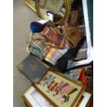VINTAGE FAMILY BIBLE, quantity of Giles books, other books and collectables, household linen,