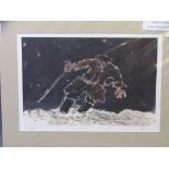 SIR KYFFIN WILLIAMS RA unframed but mounted artist's proof - 'Farmer in the snow', fully signed in