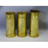 PAIR OF WORLD WAR I TRENCH ART SHELL CASINGS and one other, the pair marked 'Queant' with the