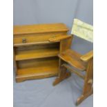 VINTAGE PEG JOINTED VICAR'S CHAIR and a polished bookcase with single drawer