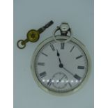 VICTORIAN SILVER CASED OPEN FACE POCKET WATCH and winding key, circa 1890, American Watch Company