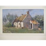 BERENGER BENGER RCA watercolour - thatched cottage and orchard, signed and dated 1885, 24 x 41.5cms