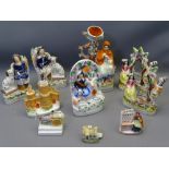 STAFFORDSHIRE & OTHER FLATBACK FIGURINES, 10 pieces including a seated pair of boy and girl with