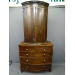 ANTIQUE & VICTORIAN MAHOGANY FURNITURE, two items including a crossbanded bow front wall hanging
