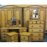 ATTRACTIVE REPRODUCTION PINE EIGHT PIECE BEDROOM SUITE comprising a three door wardrobe, a three