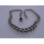 SILVER ALBERT WATCH CHAIN with swivel clip, 30cms long, the graduated links stamped, 1.17 troy ozs