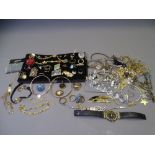 VINTAGE & LATER COSTUME JEWELLERY a quantity including diamante cocktail watch, marcasite brooch,