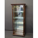 MODERN MAHOGANY EFFECT GLASS DISPLAY CABINET with mirror back, 179cms H, 75cms W, 40cms D